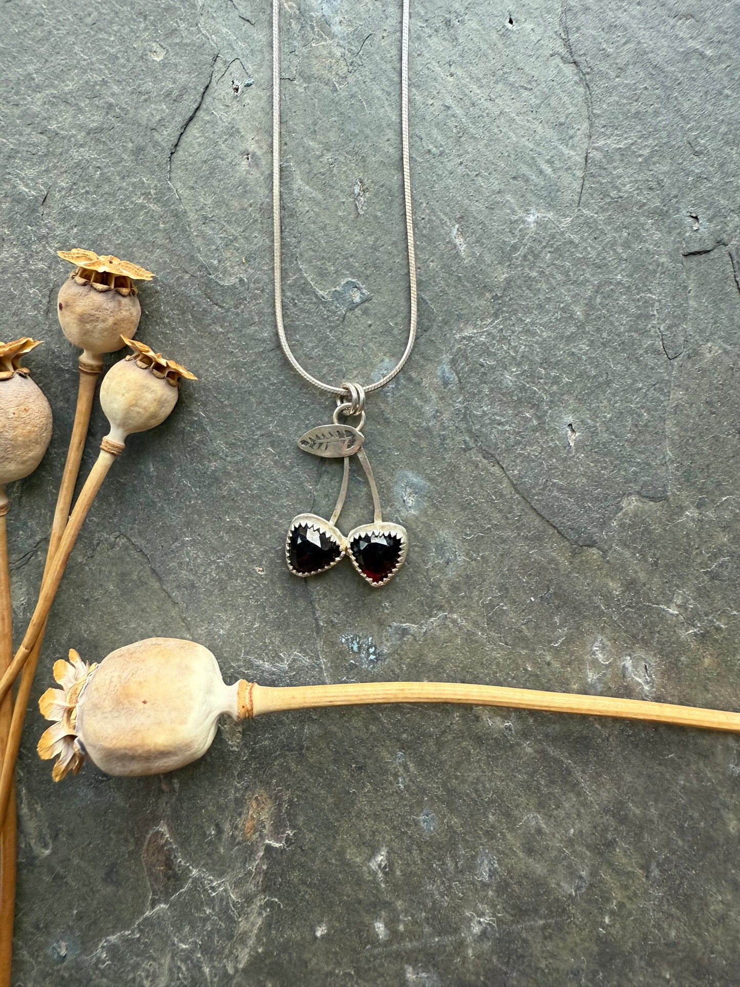 Cherry necklace- garnet
