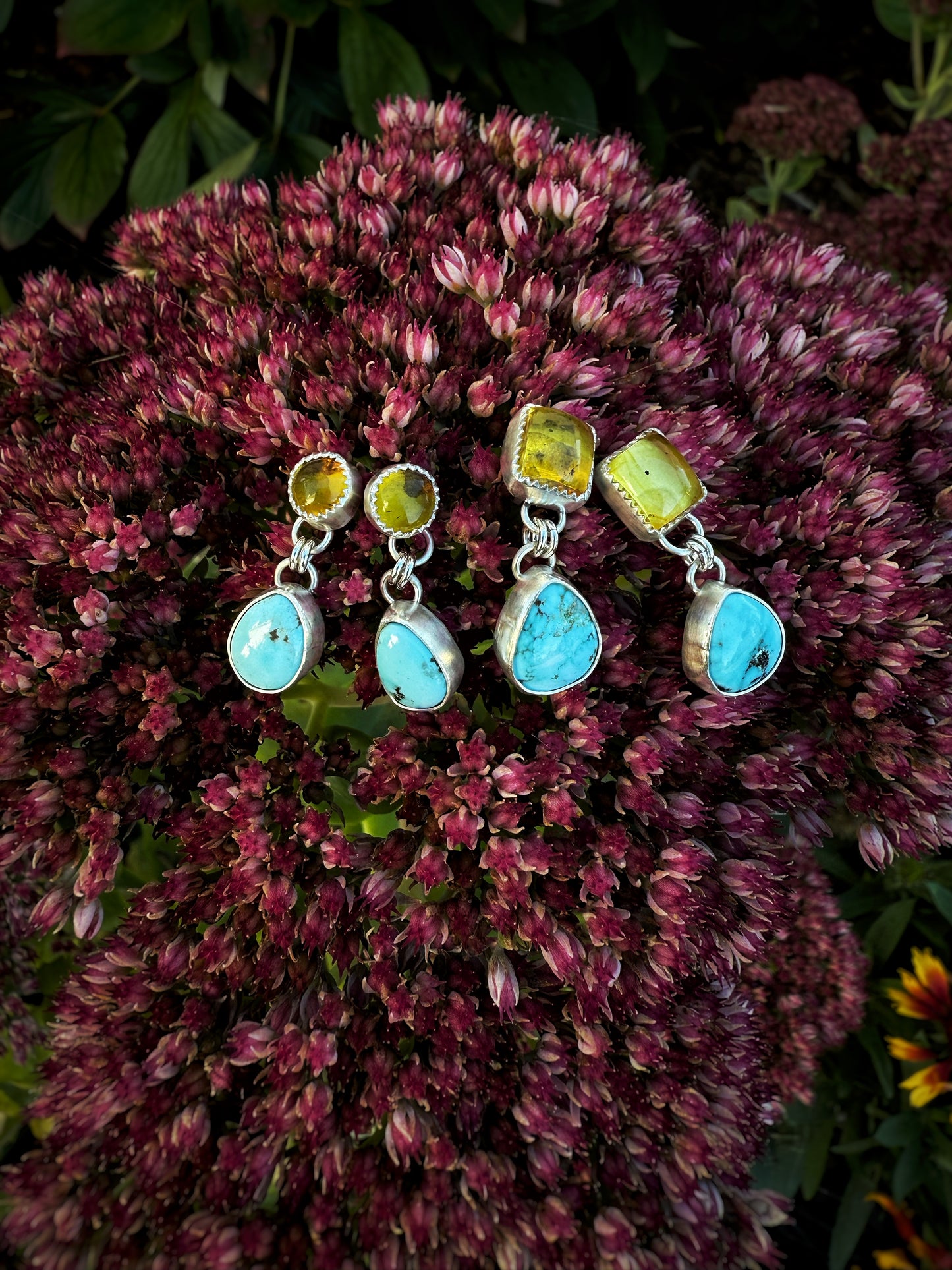 Turquoise and amber earrings
