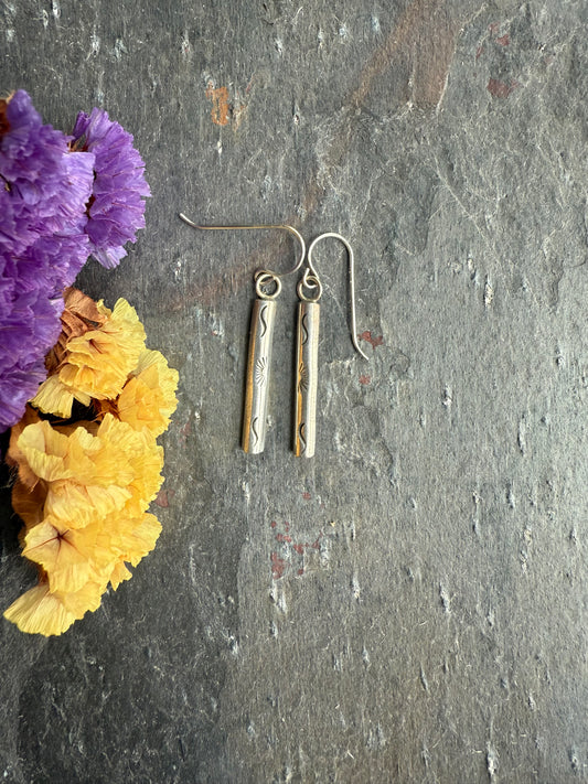 Reclaimed stamped bar earrings