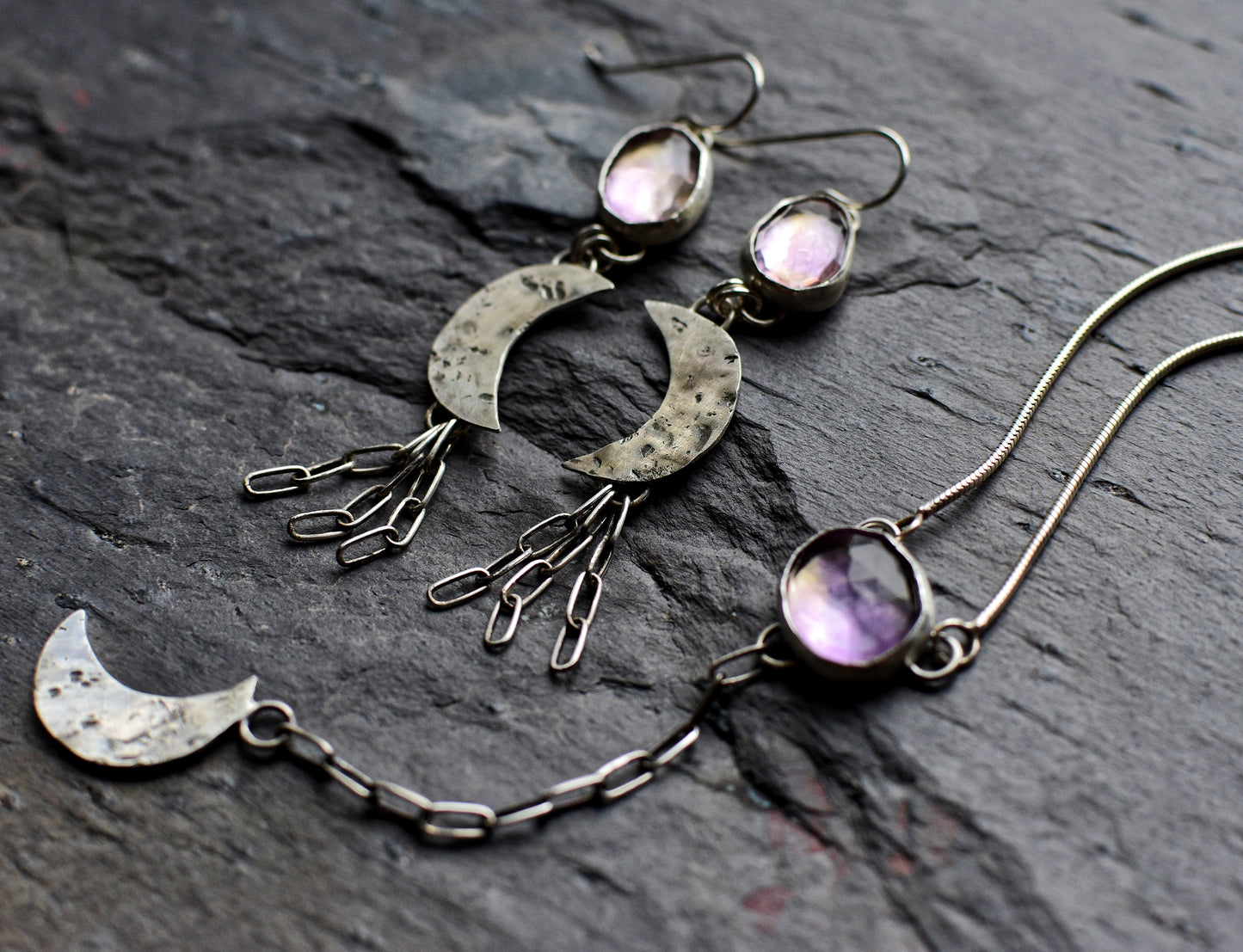 Ametrine crescent moon necklace