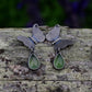 Butterfly earrings, sterling silver and peridot