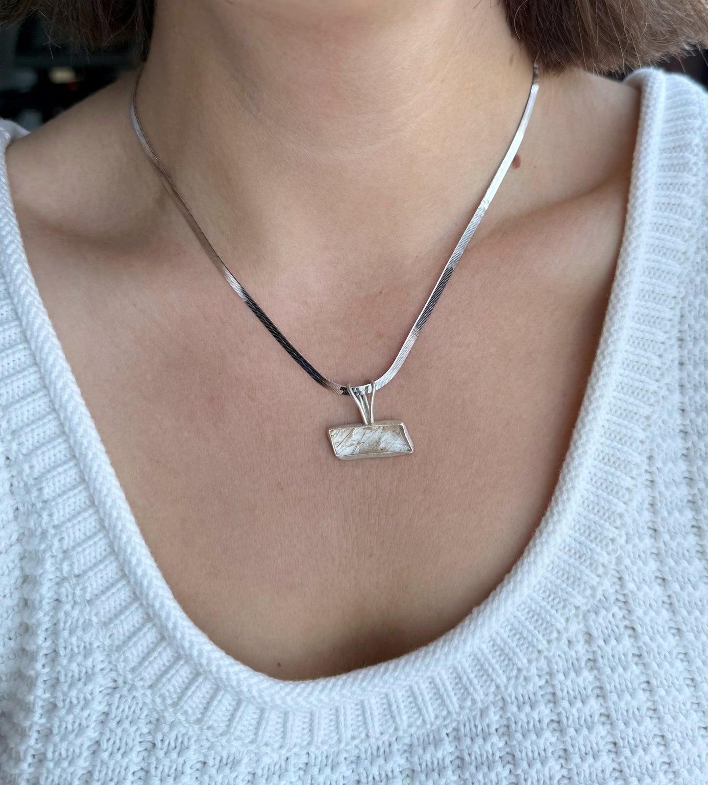 Golden rutilated quartz pendant necklace