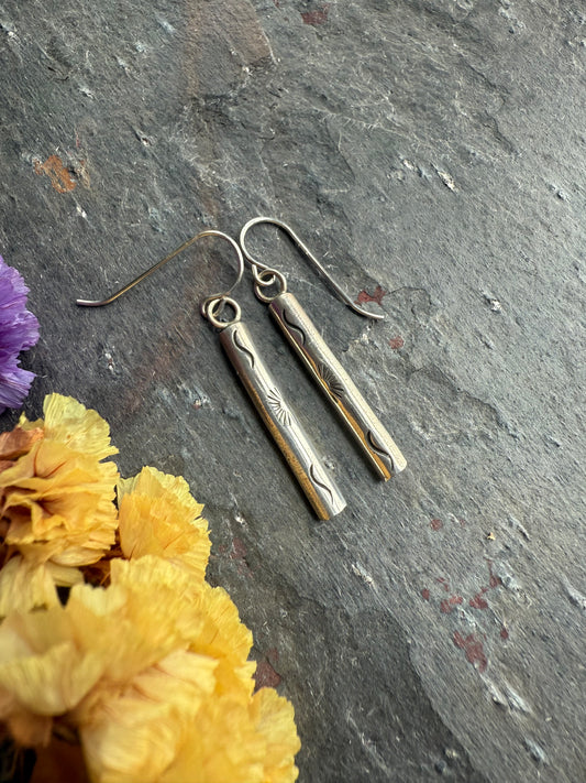 Reclaimed stamped bar earrings