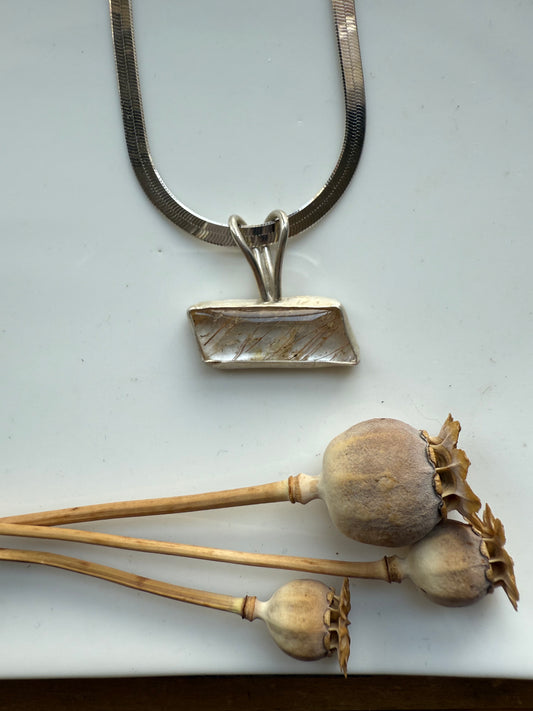 Golden rutilated quartz pendant necklace