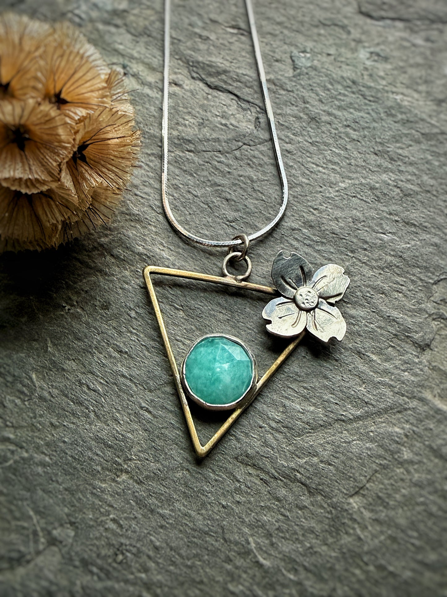 Dogwood blossom mixed metal necklace