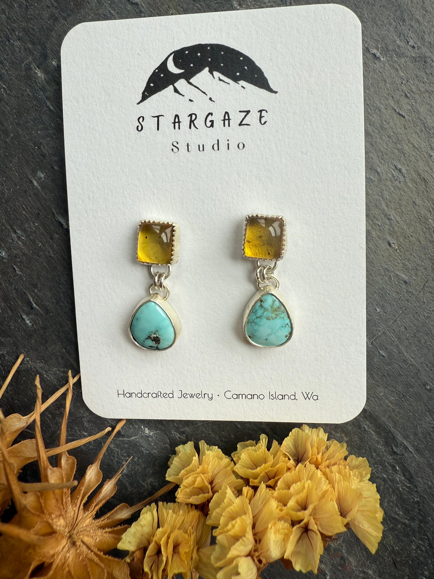 Turquoise and amber earrings