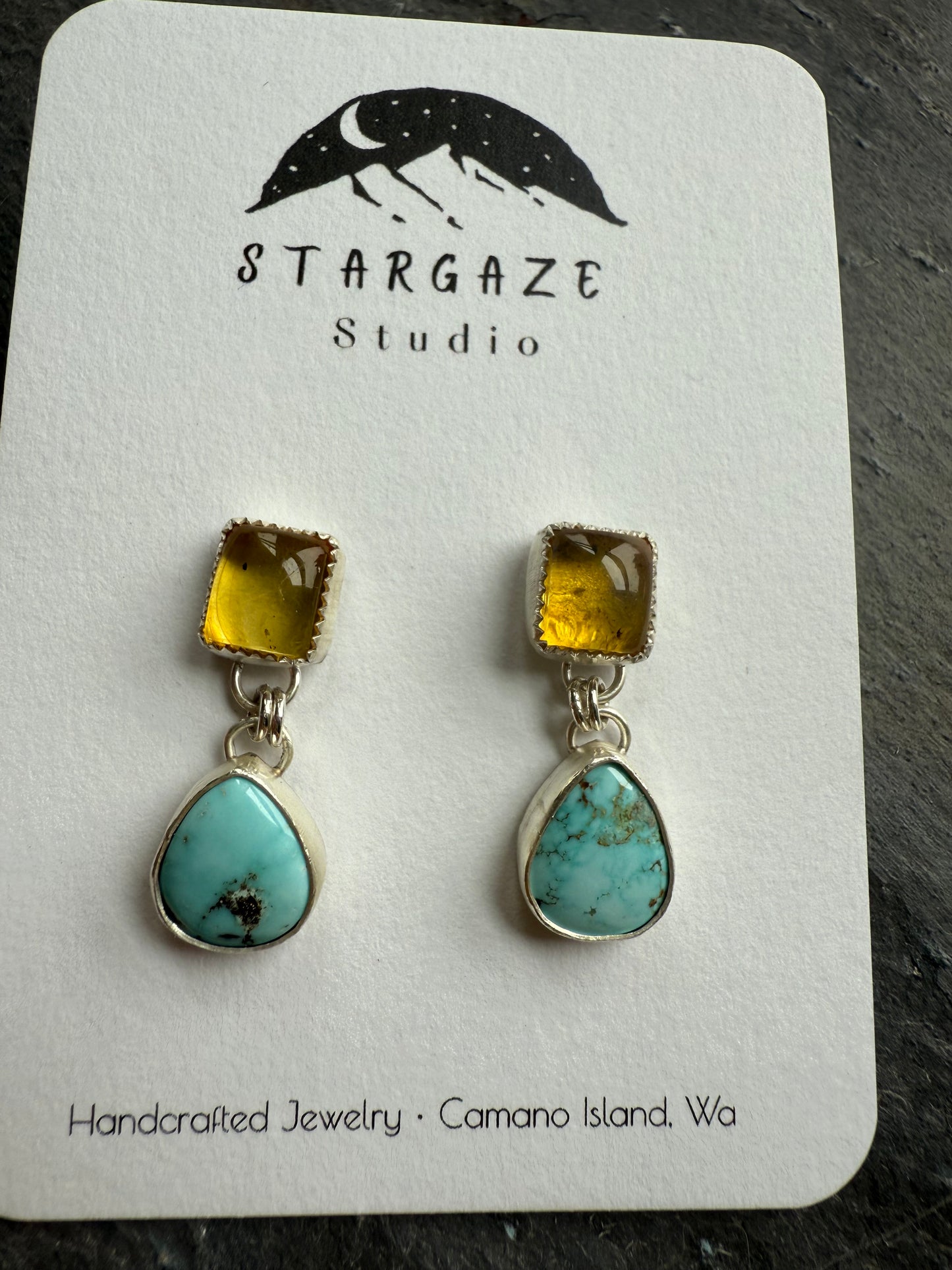 Turquoise and amber earrings