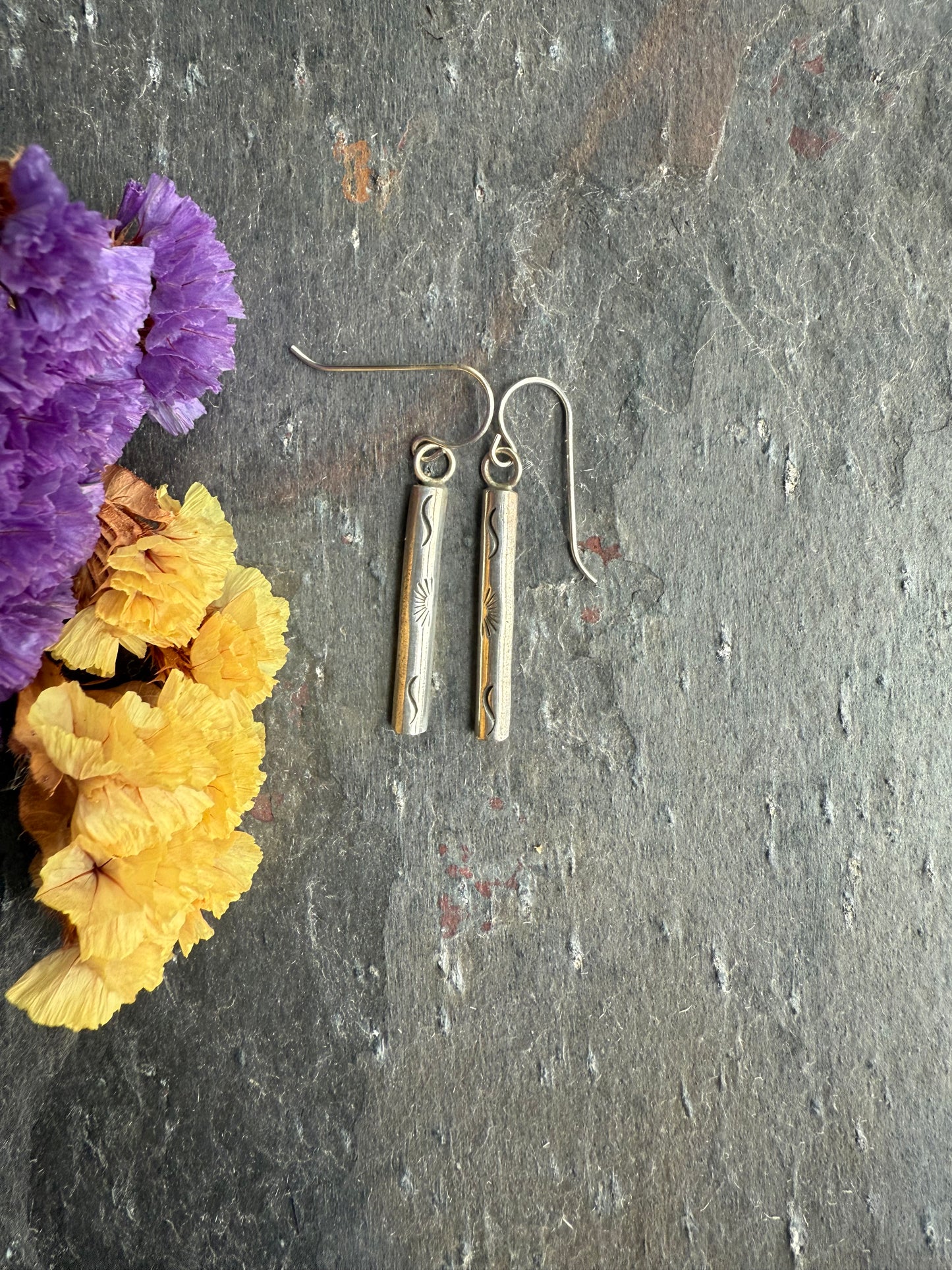 Reclaimed stamped bar earrings