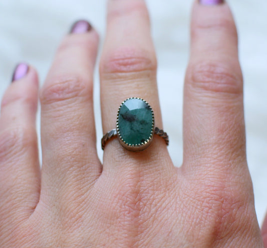 Gemstone stacker ring- size 7.5- emerald