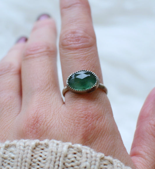 Gemstone stacker ring- size 10- green tanzurine