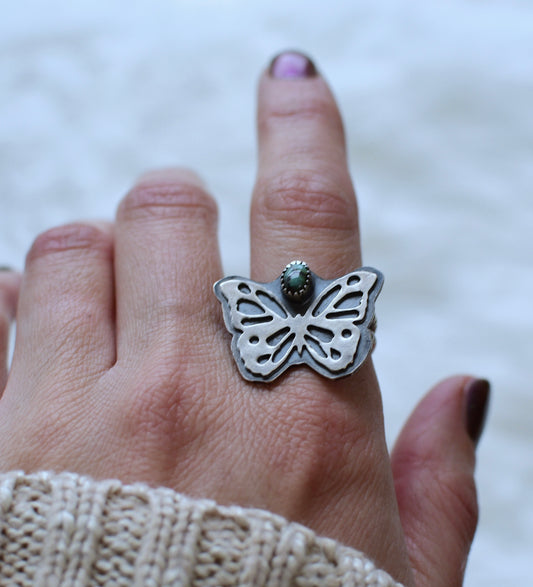 Butterfly ring- size 9- sterling silver- turquoise