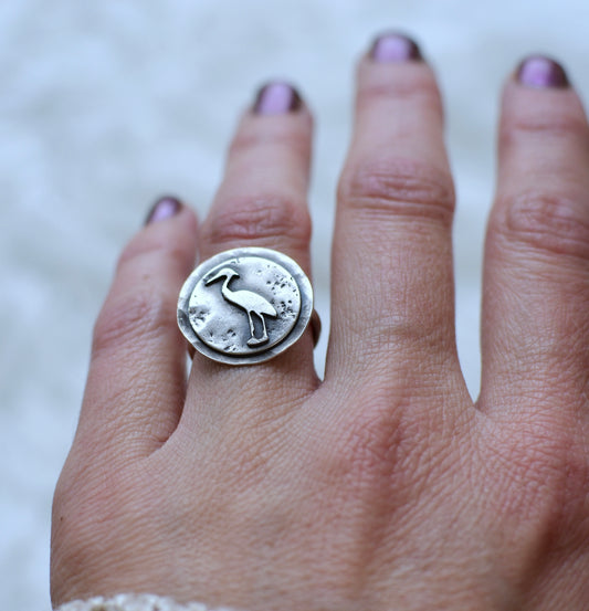 Heron medallion ring- Size 6.5
