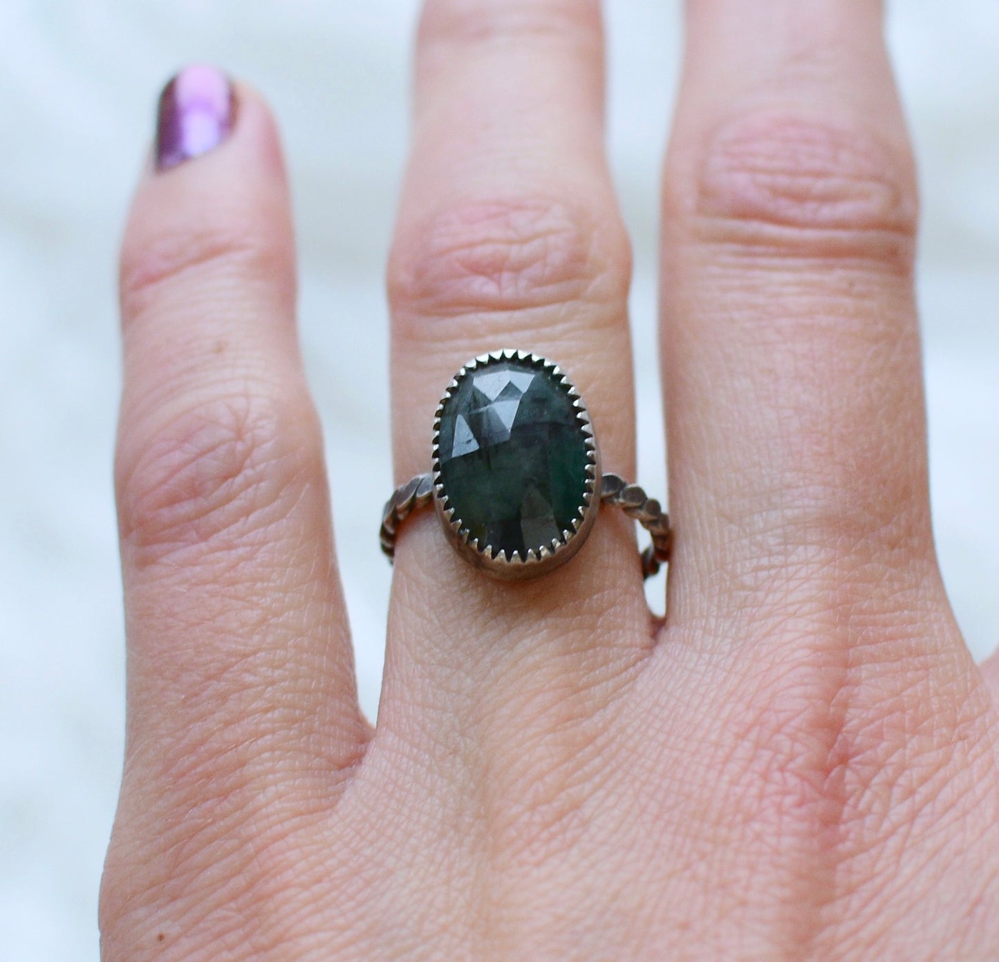 Gemstone stacker ring- size 6- emerald