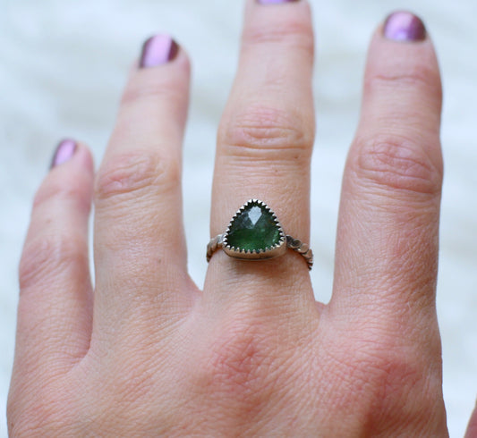 Gemstone stacker ring- size 7- green tanzurine