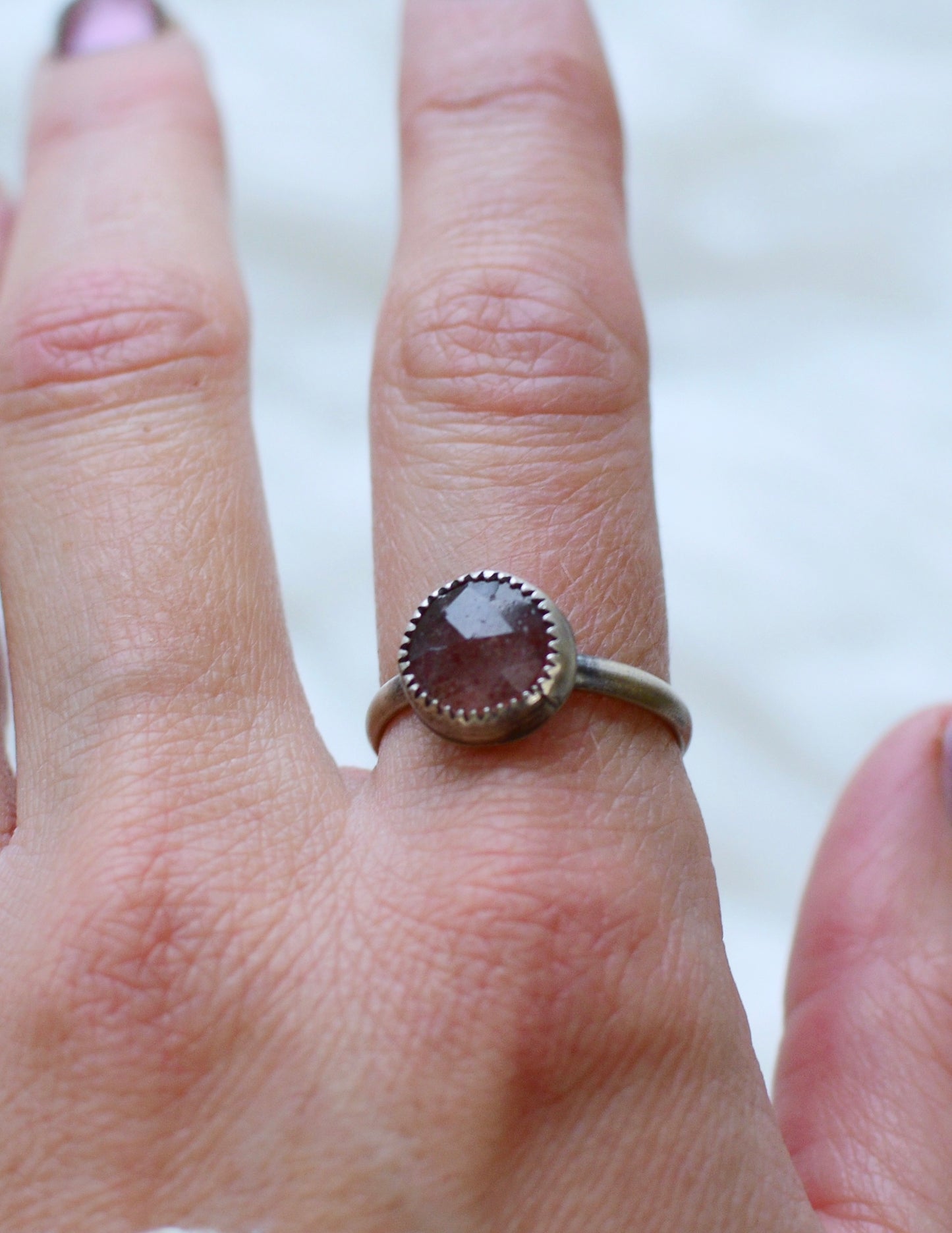 Gemstone stacker ring- size 9.25- strawberry quartz