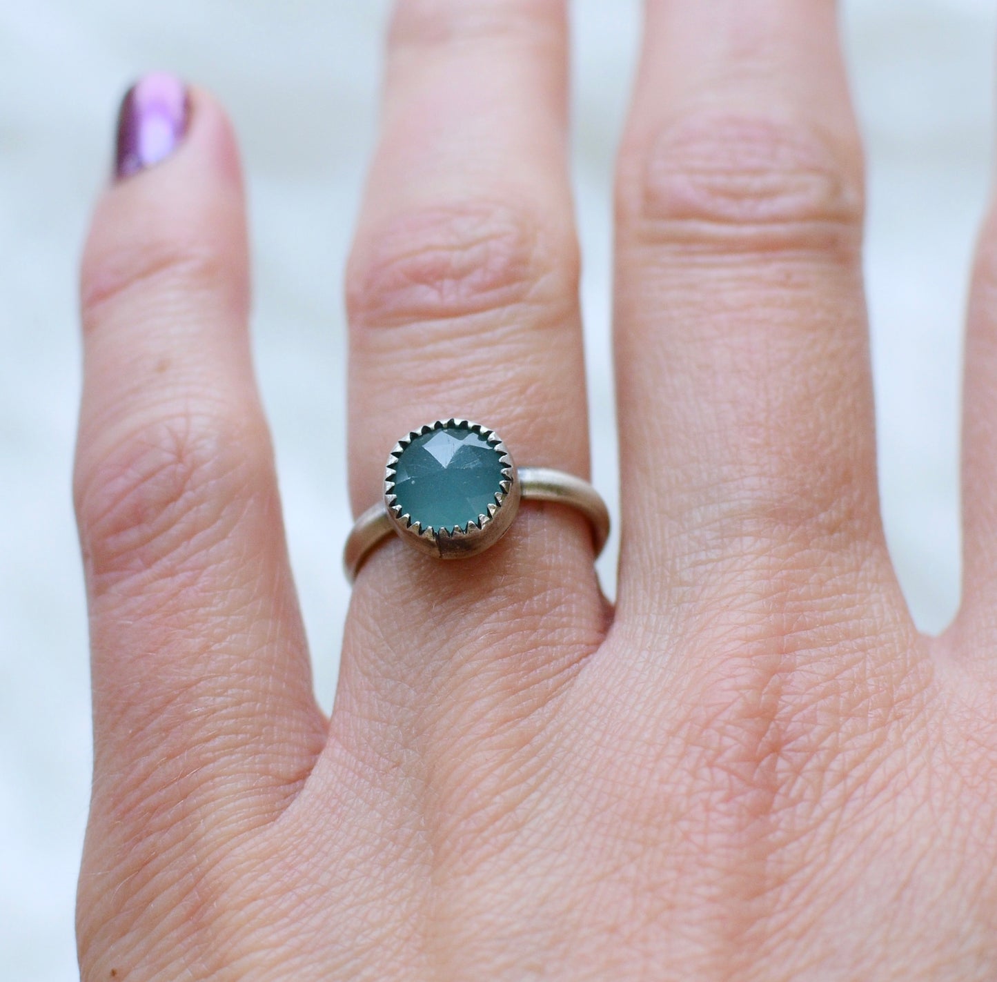 Gemstone stacker ring- size 5.5- aqua chalcedony