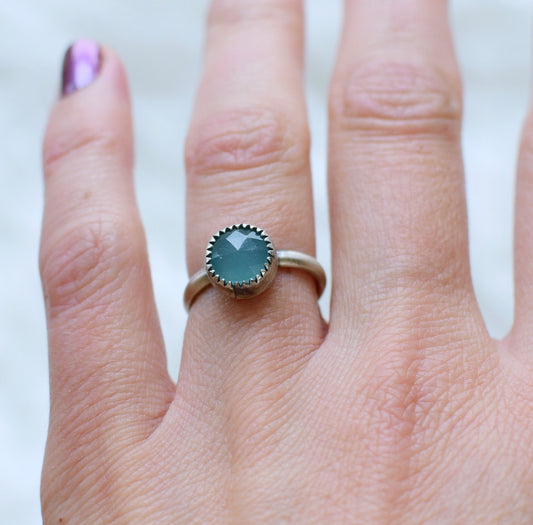 Gemstone stacker ring- size 5.5- aqua chalcedony