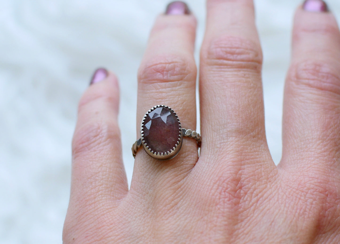 Gemstone stacker ring- size 6.5- strawberry quartz