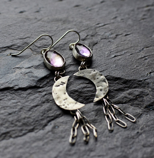 Ametrine crescent moon dangle earrings