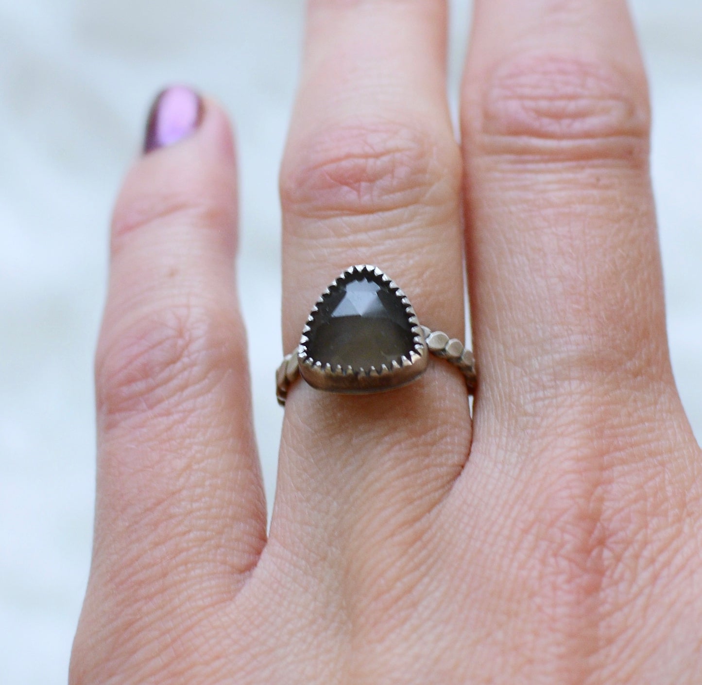 Gemstone stacker ring- size 5.5- grey moonstone