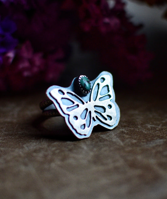 Butterfly ring- size 9- sterling silver- turquoise