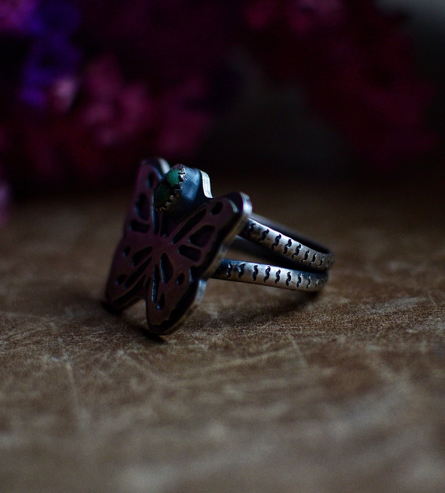 Butterfly ring- size 9- sterling silver- turquoise